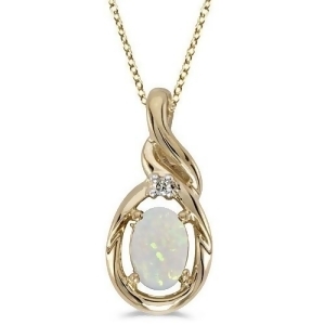 Oval Opal and Diamond Pendant Necklace 14k Yellow Gold 0.55ctw - All