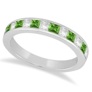 Channel Peridot and Diamond Wedding Ring 14k White Gold 0.70ct - All