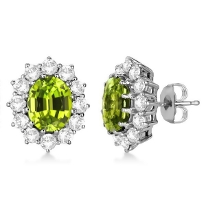 Oval Peridot and Diamond Accented Earrings 14k White Gold 7.10ctw - All