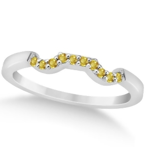 Pave Set Yellow Sapphire Contour Wedding Band 14k White Gold 0.15ct - All