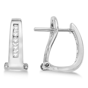 Channel-set Diamond Huggie Omega Earrings 14k White Gold 0.25ct - All