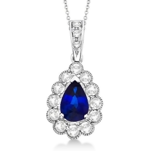 Pear Sapphire and Diamond Pendant Necklace in 14K White Gold 0.90ct - All