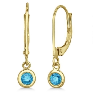 Leverback Dangling Drop Blue Diamond Earrings 14k Yellow Gold 0.30ct - All