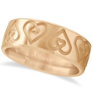 Ultra-fancy Embossed Twin Heart Wedding Band in 18k Rose Gold - All