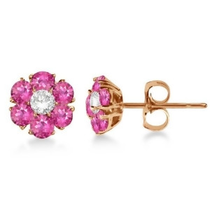 Pink Sapphire and Diamond Flower Cluster Earrings 14K R. Gold 1.25ct - All
