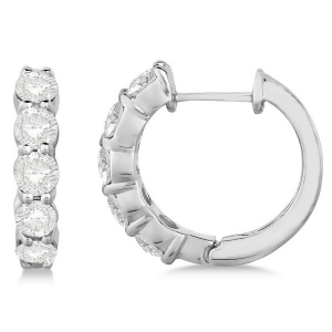 Hinged Hoop Diamond Huggie Style Earrings in 14k White Gold 2.00ct - All