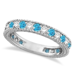 Diamond and Blue Topaz Eternity Ring Band 14k White Gold 1.08ct - All