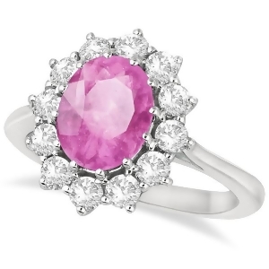 Oval Pink Sapphire and Diamond Accented Ring in 14k White Gold 3.60ctw - All
