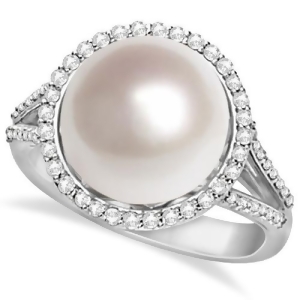 South Sea Cultured Pearl and Diamond Halo Ring 14K W. Gold 11mm - All