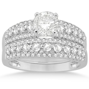 Three-row Prong-Set Diamond Bridal Set in Platinum 0.80ct - All