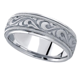 Antique Style Handmade Wedding Band in 14k White Gold 7.5mm - All