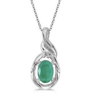 Oval Emerald and Diamond Pendant Necklace 14k White Gold 0.45ct - All