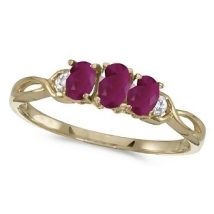 Oval Ruby and Diamond Three Stone Ring 14k Yellow Gold 0.75ctw - All