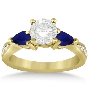 Diamond and Pear Blue Sapphire Engagement Ring 14k Yellow Gold 0.79ct - All