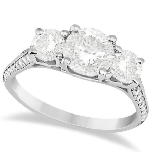 3 Stone Diamond Engagement Ring with Side Stones in Platinum 2.00ct - All