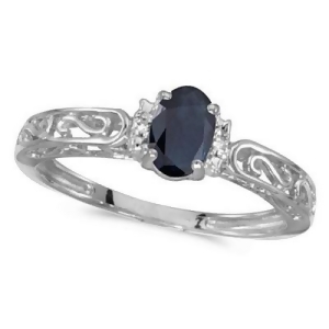 Blue Sapphire and Diamond Filigree Antique Style Ring 14k White Gold - All