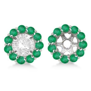 Round Emerald Earring Jackets for 5mm Studs 14K White Gold 1.08ct - All