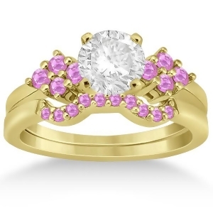 Pink Sapphire Engagement Ring and Wedding Band 18k Yellow Gold 0.50ct - All