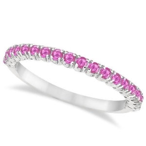 Half-eternity Pave Thin Pink Sapphire Stack Ring 14k White Gold 0.65ct - All