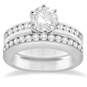 Classic Channel Set Diamond Bridal Ring Set 18K White Gold 0.72ct - All