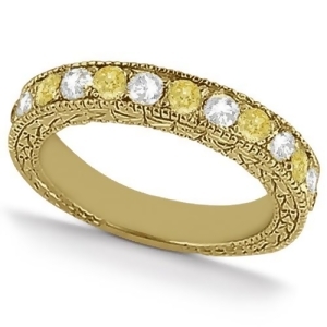White and Yellow Diamond Wedding Band Antique Style 14K Yellow Gold 0.91ct - All
