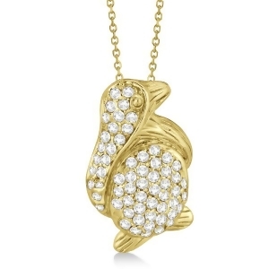 Pave Diamond Penguin Pendant Necklace 14K Yellow Gold 0.61ct - All