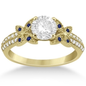 Diamond and Blue Sapphire Butterfly Engagement Ring 14K Yellow Gold - All