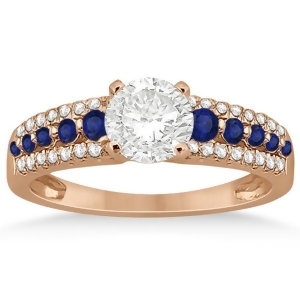 Three-row Blue Sapphire Diamond Engagement Ring 14k Rose Gold 0.55ct - All