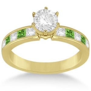 Channel Peridot and Diamond Engagement Ring 14k Yellow Gold 0.60ct - All