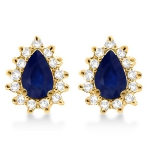 Blue Sapphire and Diamond Teardrop Earrings 14k Yellow Gold 1.10ctw - All