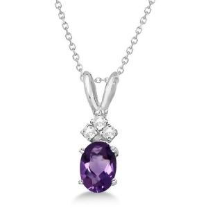 Oval Amethyst Pendant with Diamonds 14K White Gold 0.86ctw - All