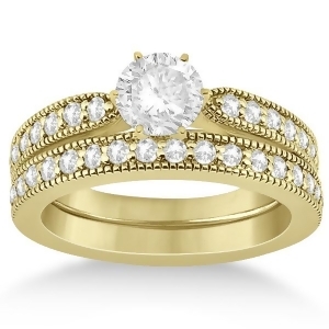 Cathedral Diamond Accented Vintage Bridal Set 18k Y. Gold 0.62ct - All