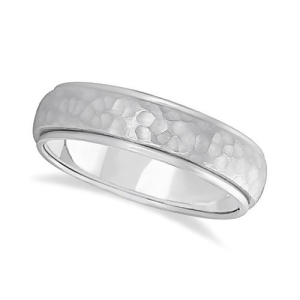 Mens Satin Hammer Finished Wedding Ring Wide Band 18k White Gold 6mm - All