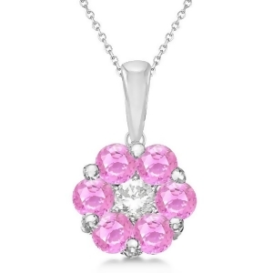 Flower Diamond and Pink Sapphire Pendant Necklace 14k White Gold 1.40ct - All