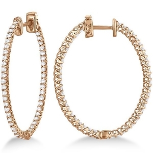 Lucida Oval-Shaped Diamond Hoop Earrings 14k Rose Gold 2.00ct - All