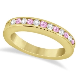 Semi-eternity Pink Sapphire Wedding Band 18K Yellow Gold 0.56ct - All