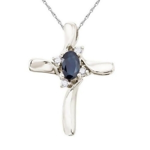 Blue Sapphire and Diamond Cross Necklace Pendant 14k White Gold - All