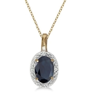 Oval Blue Sapphire and Diamond Pendant Necklace 14k Yellow Gold 0.55ct - All