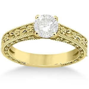 Carved Flower Solitaire Engagement Ring Setting in 14K Yellow Gold - All
