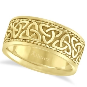 Men's Hand Made Celtic Irish Wedding Ring 14k Yellow Gold 10mm - All