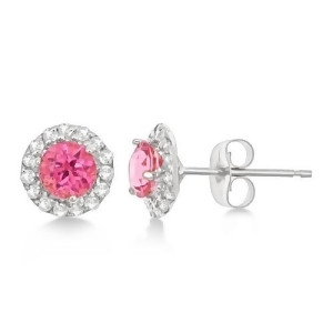 Halo Pink Tourmaline and Diamond Stud Earrings 14k White Gold 0.65ct - All