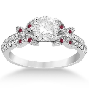 Diamond and Ruby Butterfly Engagement Ring Setting 18K White Gold - All