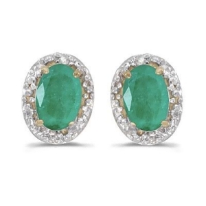 Diamond and Emerald Earrings in 14k Yellow Gold 0.90ct - All