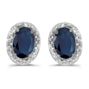 Diamond and Blue Sapphire Earrings 14k White Gold 1.20ct - All