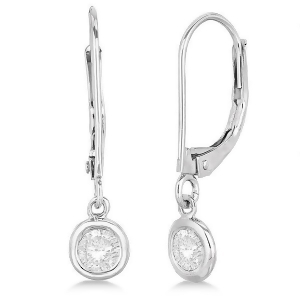 Leverback Dangling Drop Diamond Earrings 14k White Gold 0.40ct - All