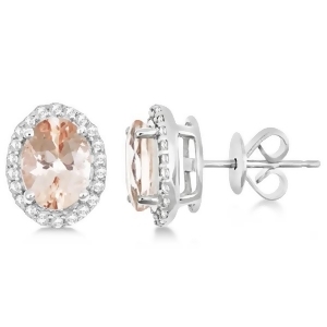 Oval Morganite and Diamond Halo Stud Earrings Sterling Silver 2.32ct - All