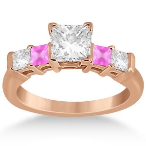 5 Stone Diamond and Pink Sapphire Engagement Ring 18K Rose Gold 0.46ct - All
