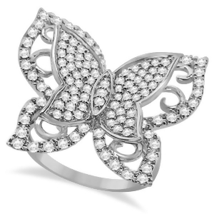 Contemporary Butterfly Shaped Diamond Ring 14k White Gold 1.00ct - All
