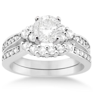 Floral Diamond Engagement Ring and Wedding Band Platinum 0.56ct - All
