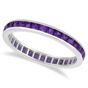 Princess-cut Amethyst Eternity Ring Band 14k White Gold 1.36ct - All
